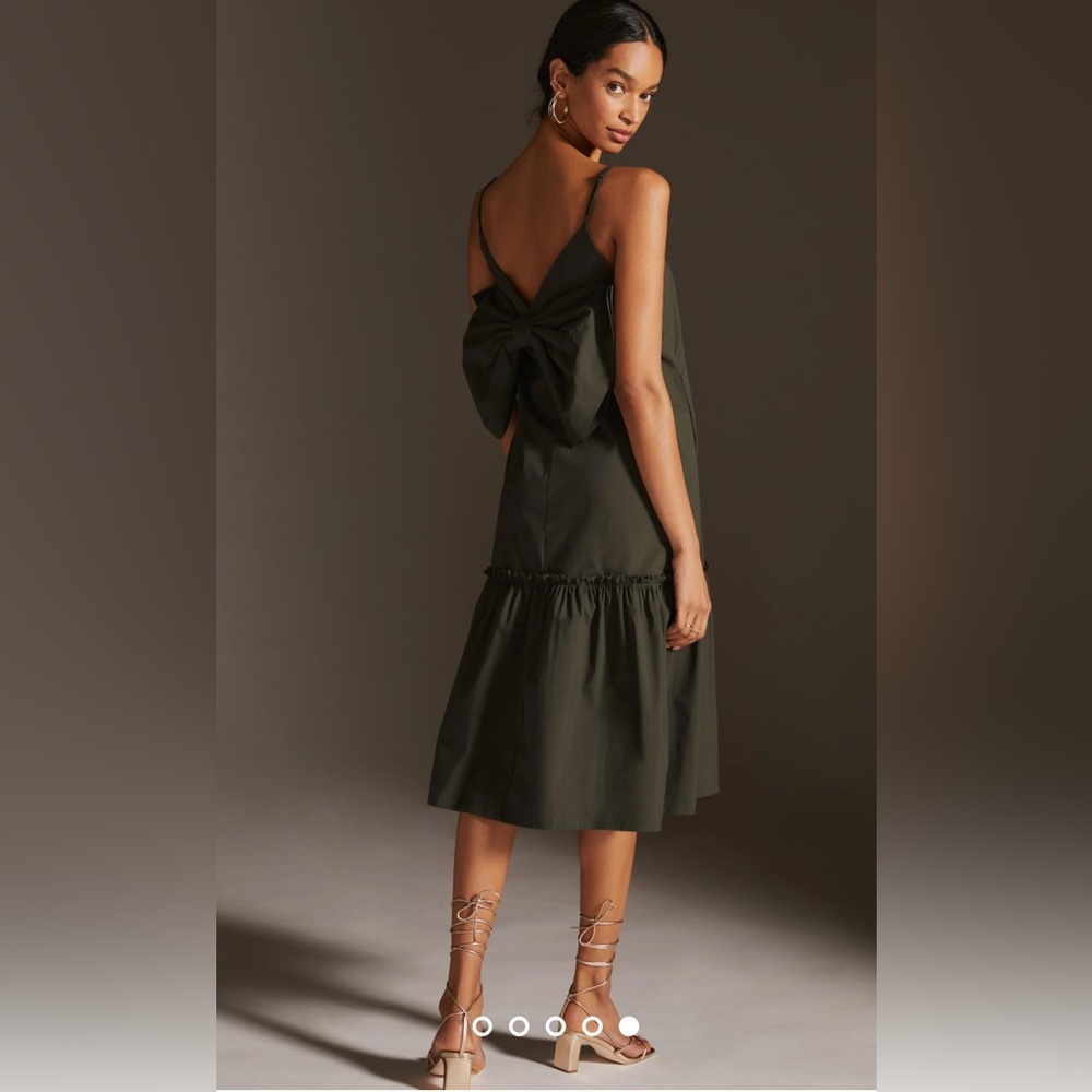 NWT size Small Anthropologie Blue Tassel V-Neck Bow-Back Midi Dress